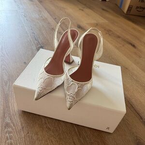 Amina Muaddi Holli Lace Slingback Pumps